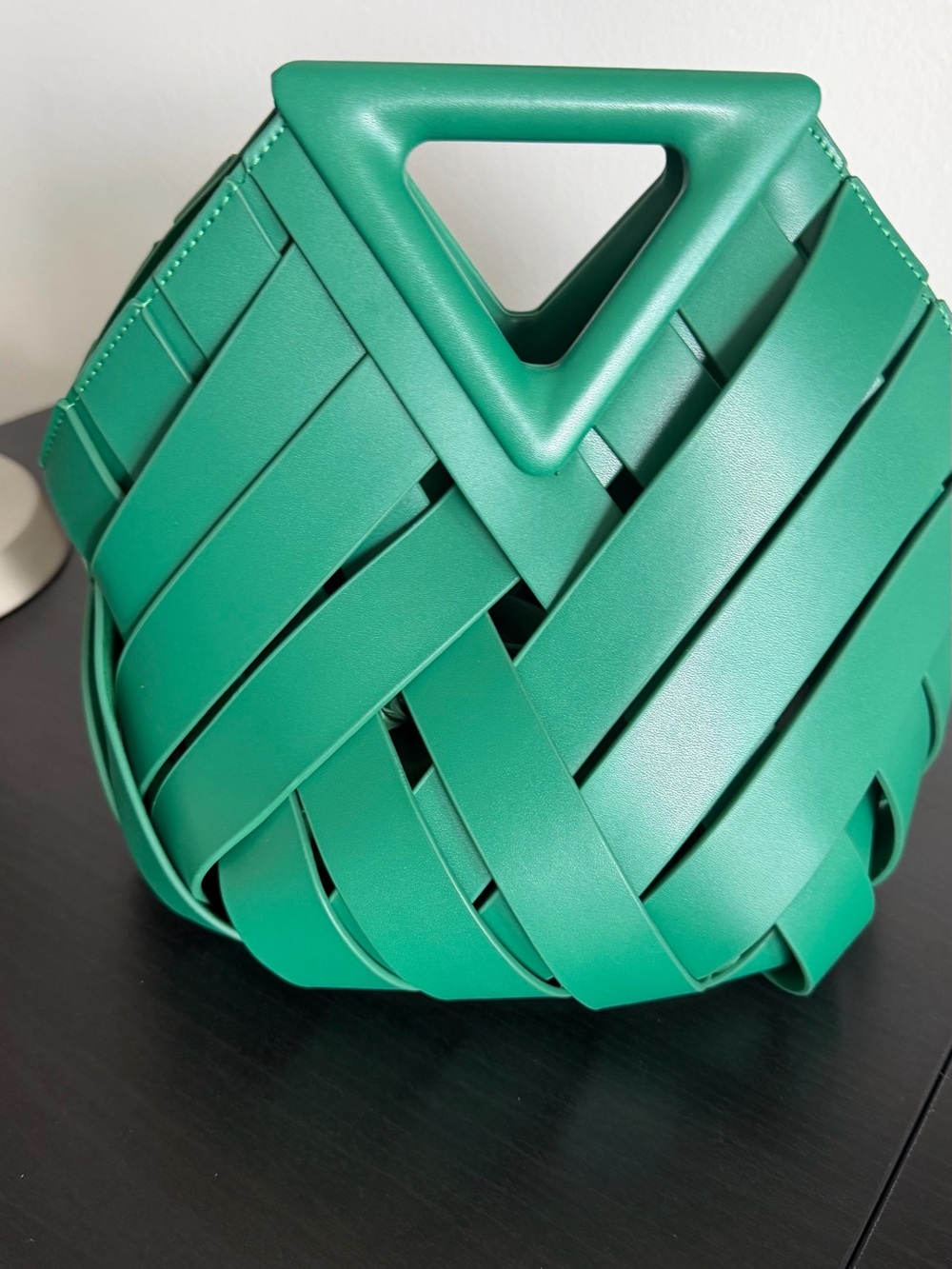 Verano Hill Woven Mini Handbag in Emerald Green with Triangular Top Handle